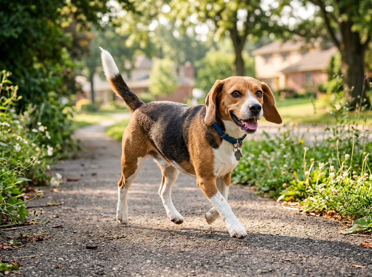 Healthy dog on a walk